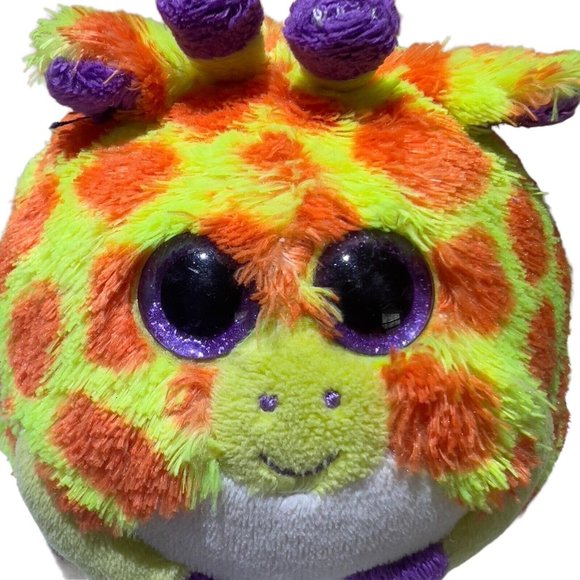 TY 2014 Beanie Ballz 5” TOBY Plush Big Sparkle Purple Eyes Giraffe Ball Toy - Picture 9 of 11